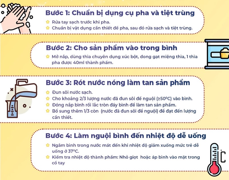 Cần tuân thủ đúng hướng dẫn pha sữa của nhà sản xuất